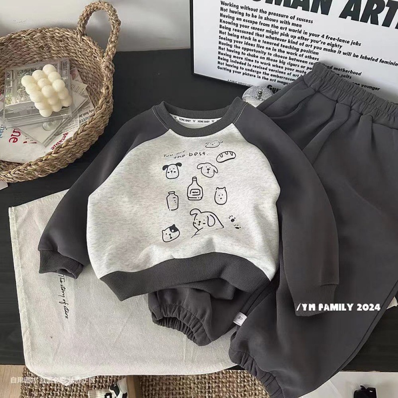 Autumn children's sweater suit boys and girls cartoon crew neck sweater casual sports boys pants two-piece wholesale