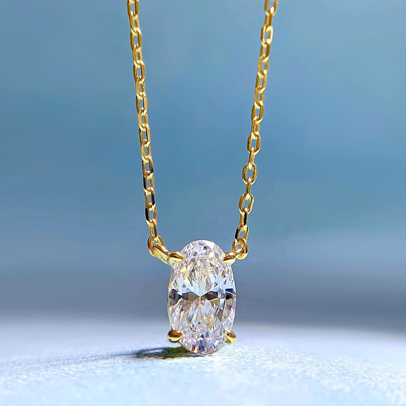 7g Weight High Carbon Diamond Inlay Material Pendant Necklace Classification 925 Sterling Silver High Carbon Diamond Inlay Oval Pendant Necklace