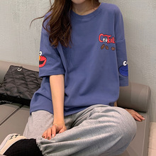 ins潮炸街设计感小众卡通印花短袖T恤女2022春夏季韩版学生上衣