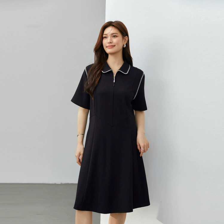 [Модный и стильный дизайн, платье с лацканами контрастного цвета] Тонкая и красивая женская одежда больших размеров, толстая мм, лето 2025, новый стиль