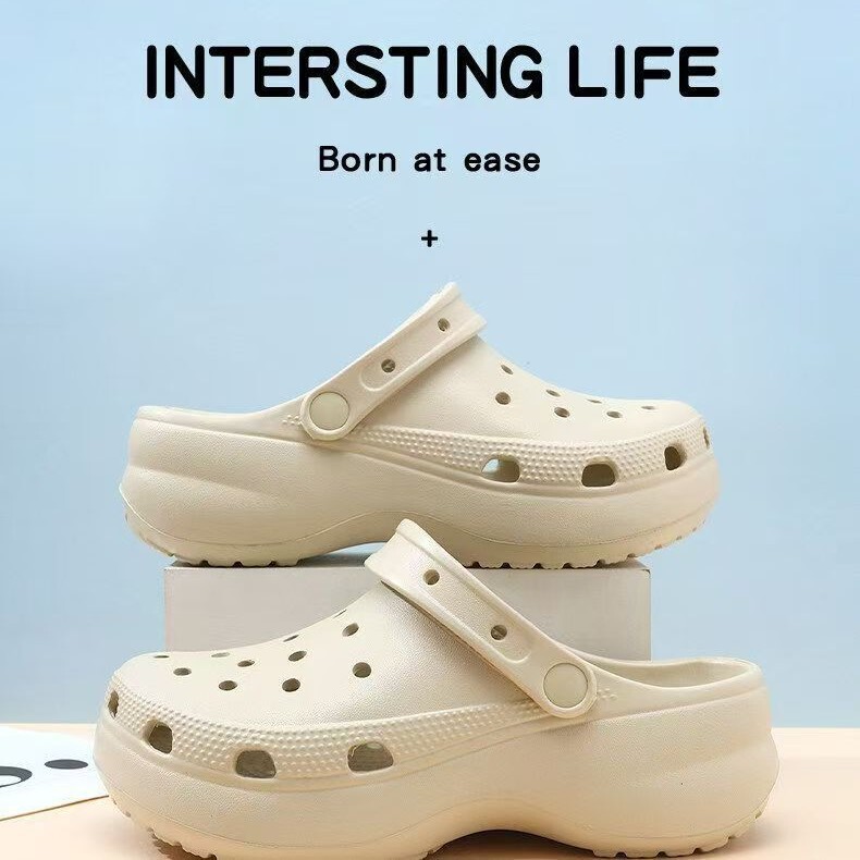 Cross Yunduo Croc Shoes Women's Thick Sole 4cm Beach Shoes Increased Wedge Sandals