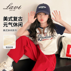 Lavi夏新作女児半袖tシャツスリムtシャツ波裾子供上着カジュアル袖tシャツ潮