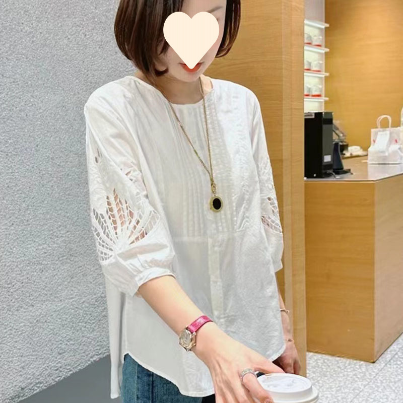 法式镂空刺绣衬衫女装2025夏季新款时尚减龄小衫妈妈时髦气质上衣|undefined