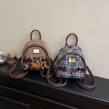 ins风秋冬格子双肩包包女2025新款大容量上课通勤包小众复古书包