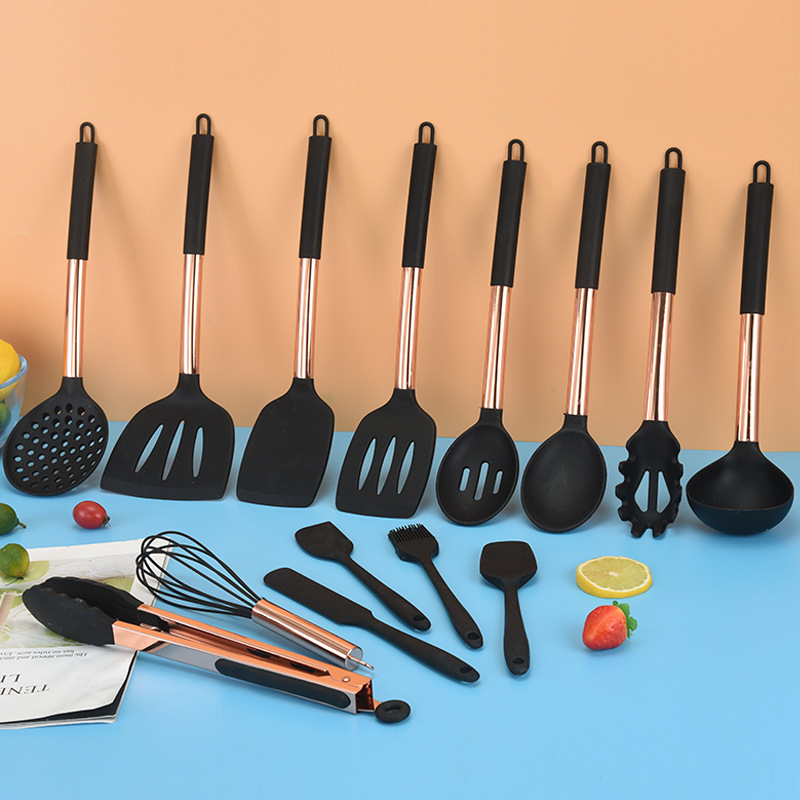 硅胶厨具15件套 管柄硅胶厨具套装 硅胶铲硅胶汤勺 厨房用具|ms
