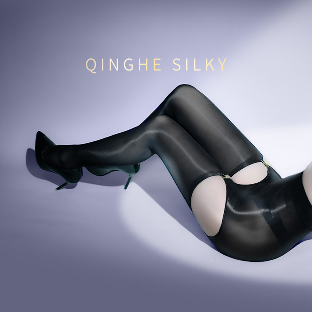 Qinghe aceite ligero "delgada hling calcetines Medias de seda aceitosa vaina desmontable medias traje caballo aceite negro seda
