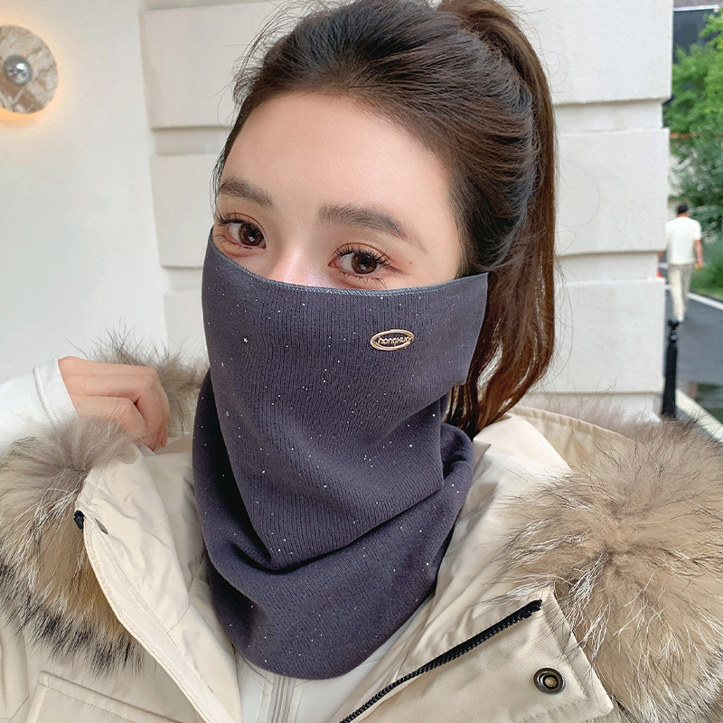 新款挂耳护颈面罩女秋冬季保暖防风围巾面罩一体骑车防寒针织护脖|undefined