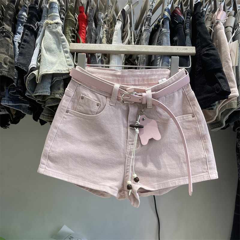 Sweet and Cool Hot Girl Pink Denim Shorts for Women 2026 Summer New Style Petite Slimming High-Waisted Wide-Leg A-Line Shorts