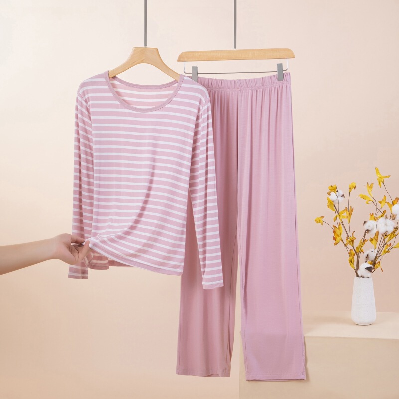 Modal Long-Sleeved Pajamas Set for Women Spring and Summer Thin Living Clothes Large Size Loose Casual Home Clothes Two-Piece Set
