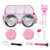Detachable fuchsia bus, dinner plate, chopsticks, straw