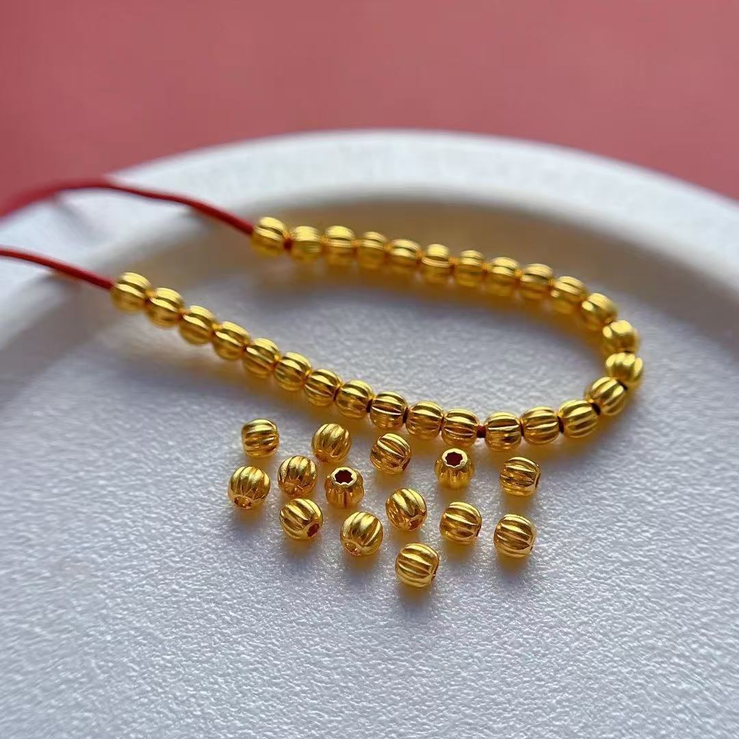 18K gold pumpkin bead AU750 colored gold DIY bracelet necklace beads woven cord spacer loose beads accessories Shuibei wholesale