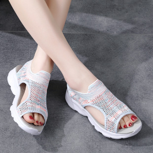 New Sandals Summer Women's Shoes Soft Sole Ultra Light Beach Sandals Flat Lightweight Large Size Fly Woven Casual Sports Sandals