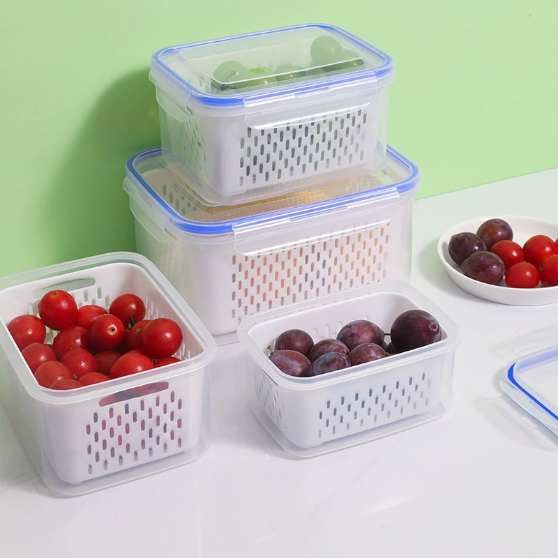 Double-layer storage box with drying rack for fruits and home organization in multiple sizes