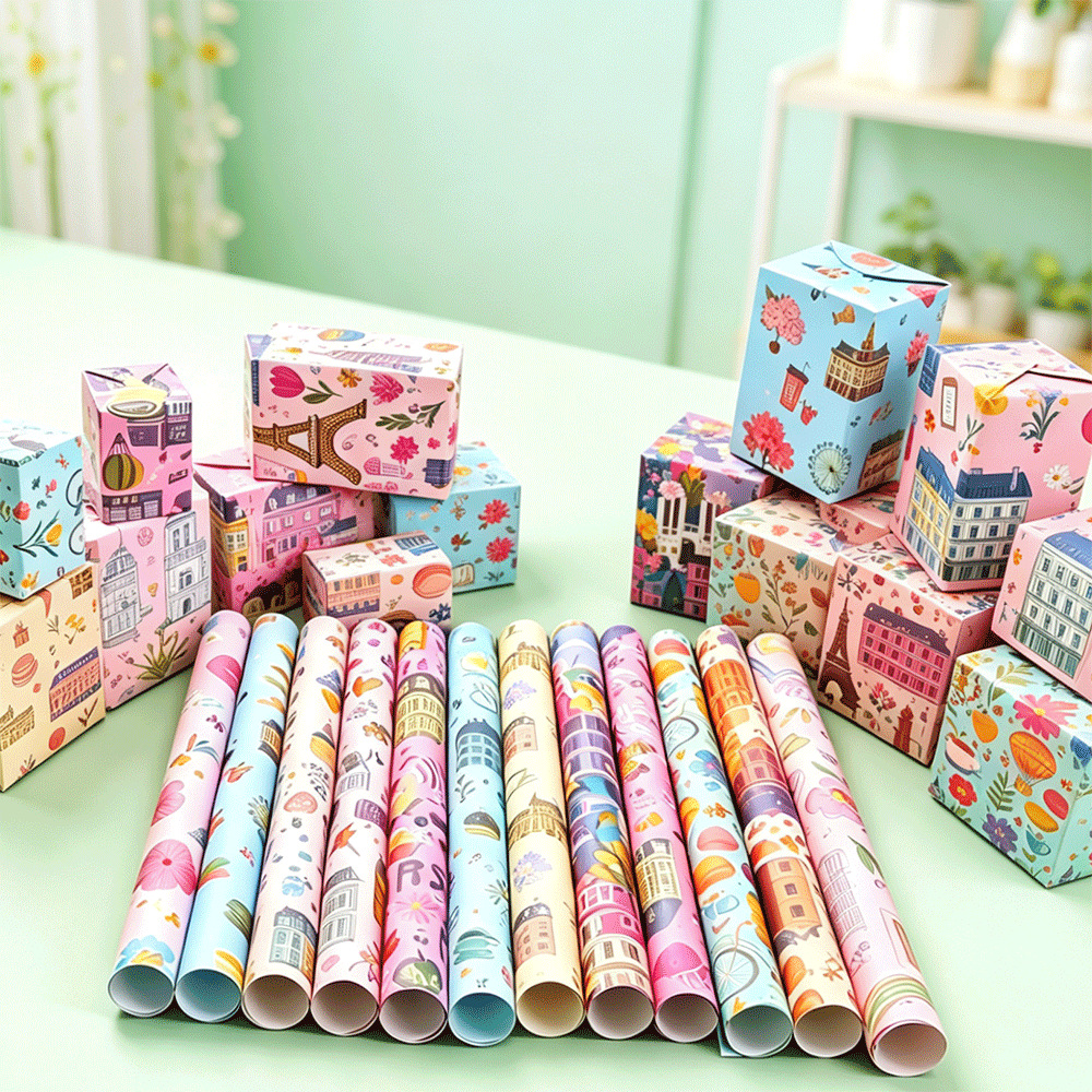Cuento de hadas francés papel de embalaje de París Torre Eiffel elemento macaron sistema encantador adecuado para el embalaje de regalos de vacaciones image 4