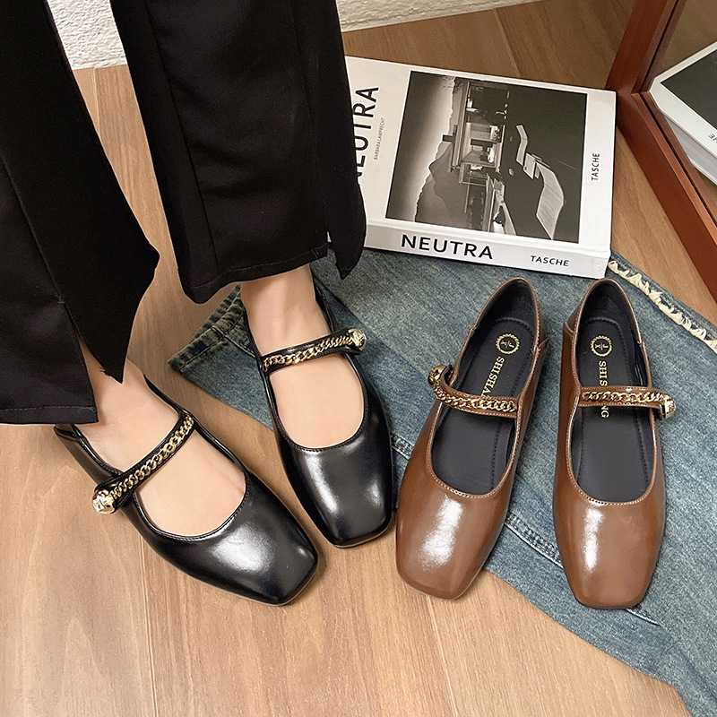 Schoenen met dikke hak in Franse stijl voor dames Lente Nieuwe één lijn gesp met klittenband Veelzijdige enkele schoenen_voghion.com