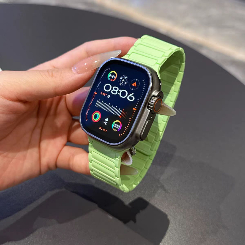 Suitable for Iwatchs10 Watch Strap Apple 9 Watch Armor Magnetic Silicone Applewatch8765432 Generation Se