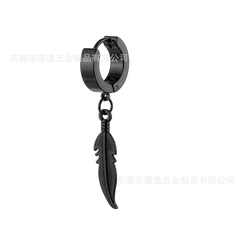 European and American Cross-Border Jewelry Personality Earrings Korean Style Steel Titanium Ear Studs Punk Stainless Steel Feather Geometric Trendy
