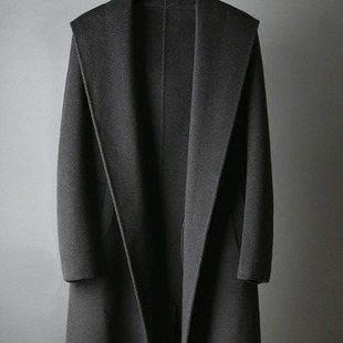 Spot New version handsome autumn and winter wool long hooded double-sided wool cashmere coat men