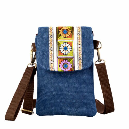 Ethnic-style embroidered canvas bag small square purse women's embroidered shoulder crossbody bag casual versatile coin and phone bag