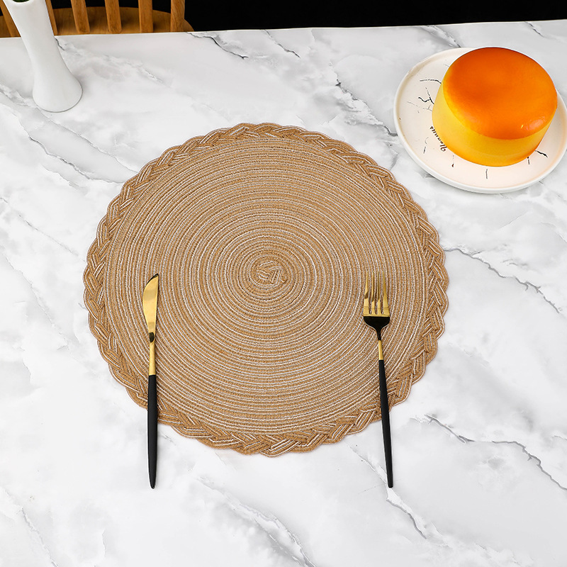 Añadir almohadilla de encaje de hilo de estilo nórdico rami trenzado almohadilla de encaje de algodón redondo almohadilla de mesa de comedor occidental almohadilla aislante de cubierta transfronteriza