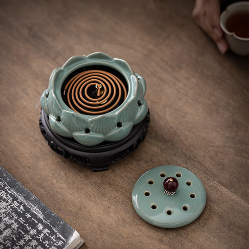 Retro lotus plate incense burner creative Zen home indoor tea room tea table mugwort sandalwood agarwood aromatherapy burner ornaments