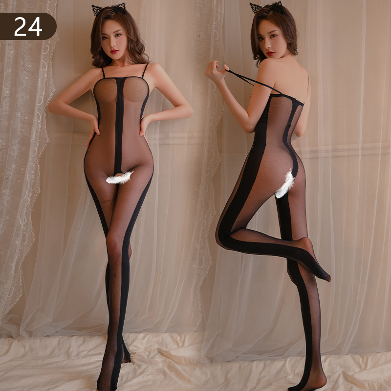 Nuevas medias de una pieza lencería sexy negro falso tirantes malla jacquard medias de una pieza al por mayor