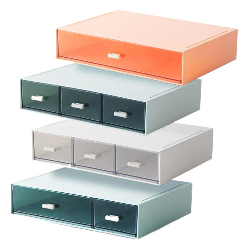 Caja de almacenamiento de plástico caja de almacenamiento de escritorio caja de organizador de cajones cosméticos Combinación libre de múltiples capas caja de joyería apilable