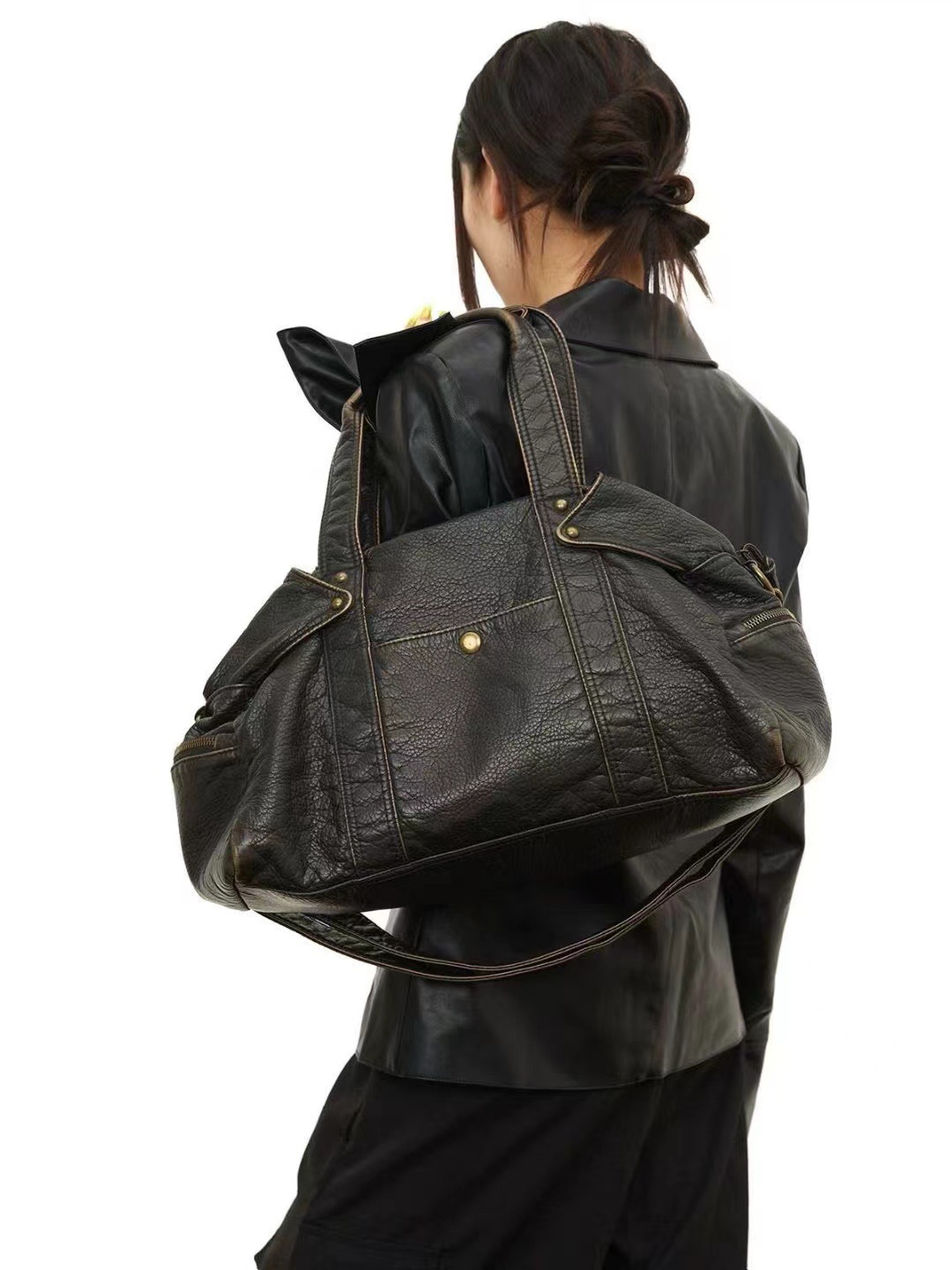 (Cross-border trading), retro capacious one-shoulder bag, polyurethane handheld shoulder bag