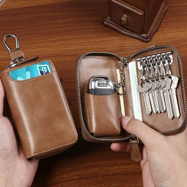 Men's Key Bag 2025 New Style Genuine Leather Texture Large Capacity Zipper Key Cosmetics Bag Multi-Functional Key Bag