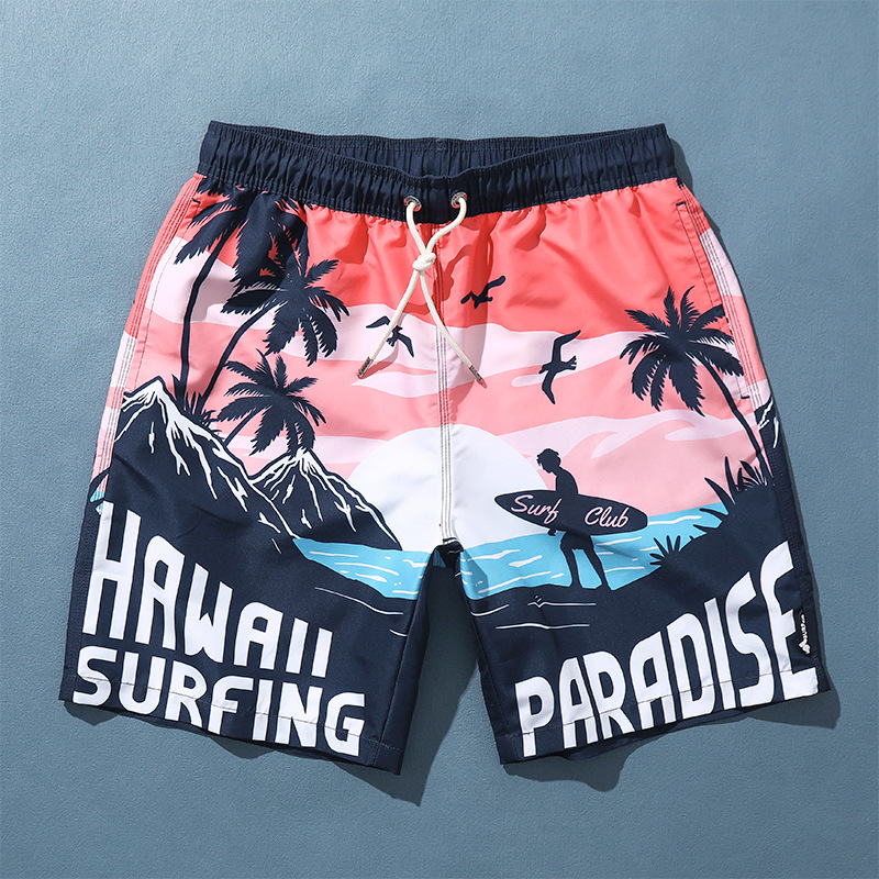 Beach Style Printed Beach Pants Men's Summer Beach Loose Swimming Trunks Quick-Drying Casual Vacation Shorts