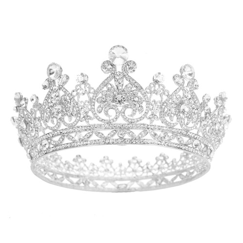 European and American bridal jewelry crown alloy rhinestone wedding headdress Baroque headband round crown Amazon source