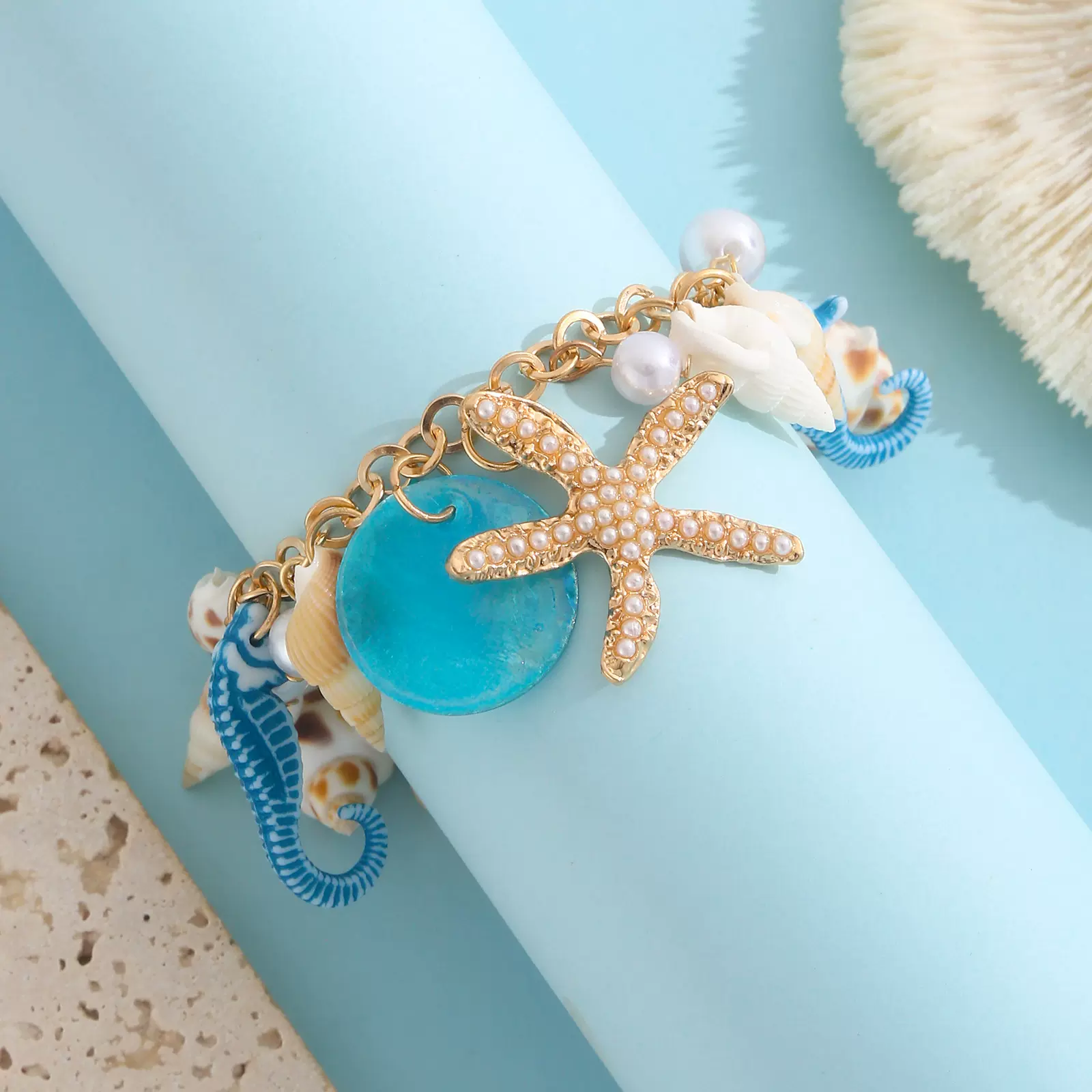 跨境夏威夷度假风时尚海洋海星波西米亚风女士海螺海星贝壳脚链