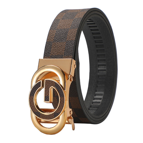 Men's belt automatic buckle letter plaid pattern business casual fashion belt live network