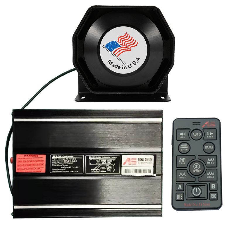 Wireless car siren horn, 200W vehicle-mounted loudspeaker, high-pitched alarm, AS7200D+ octagonal horn