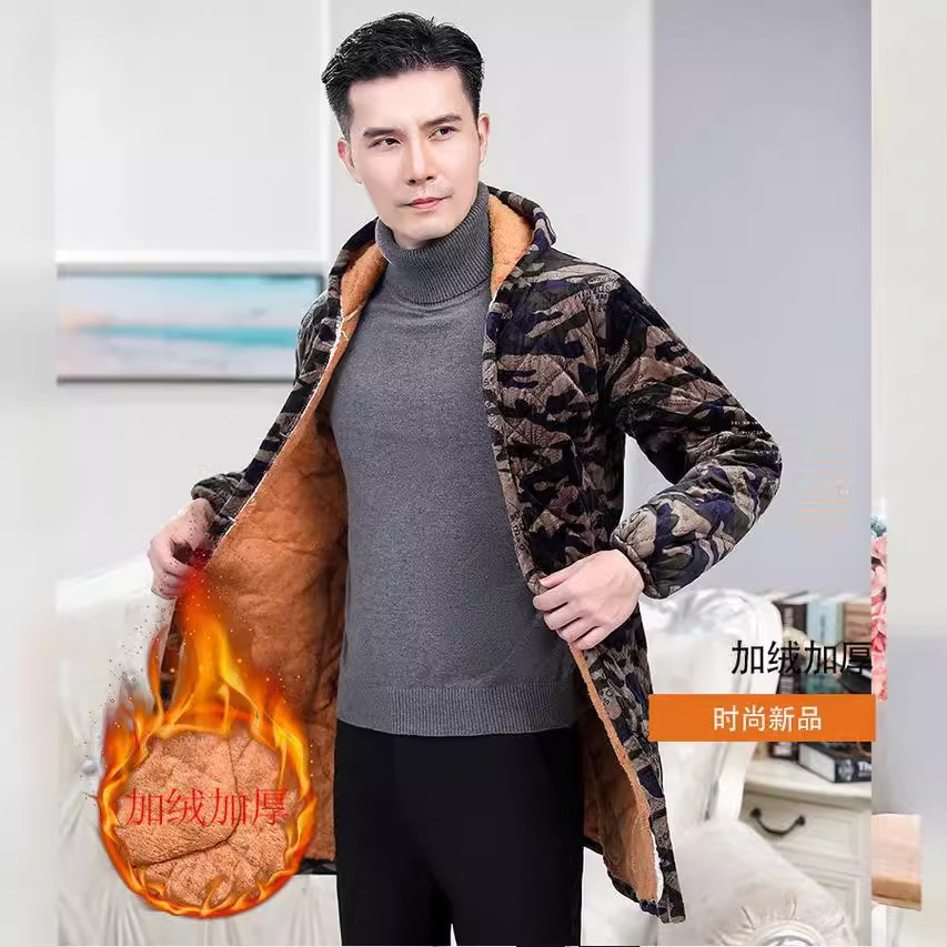 Yaxuefei Thick Camouflage Cotton-padded Jacket, Casual Cotton-padded Clothing, Loose Fleece Mid-length Cover-up, Men's Windbreaker
