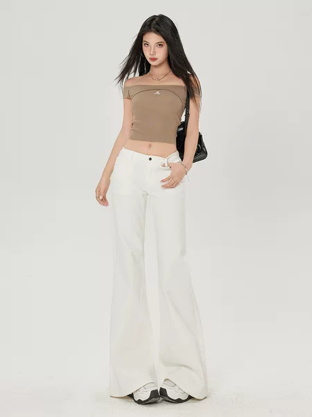 White Flared Jeans for Women, 2025 Autumn New Style, Low-Waisted, Slimming, Stretchy, Non-Tight, Hot Girl Flared Pants