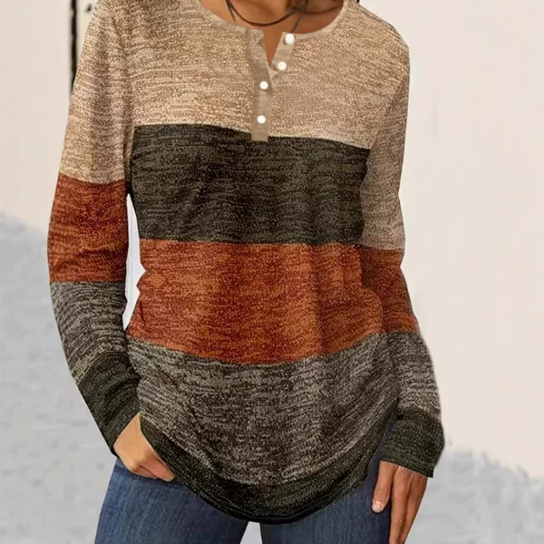 Amazon Autumn and Winter Cross-Border European and American New Women's Clothing Large Size Loose Casual T-Shirt Buttoned V-Neck Long-Sleeved Top Wholesale