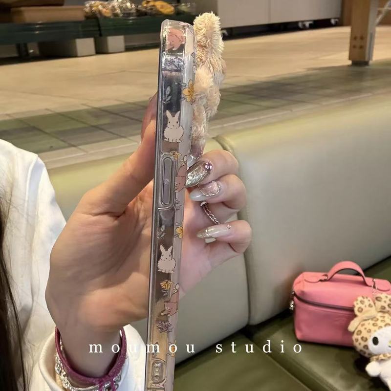 小清新碎花立体毛绒兔子适用iPhone16promax苹果15手机壳14新款17|undefined
