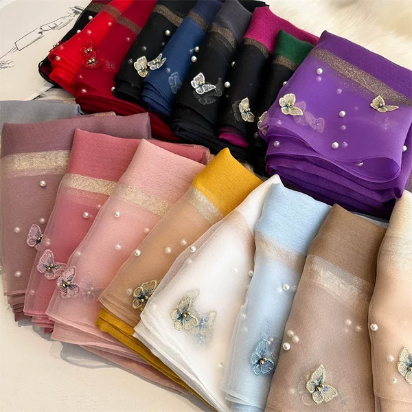 Spring and Autumn artificial silk thin scarf women's butterfly beaded fashion scarf warm warm shawl in stock wholesale