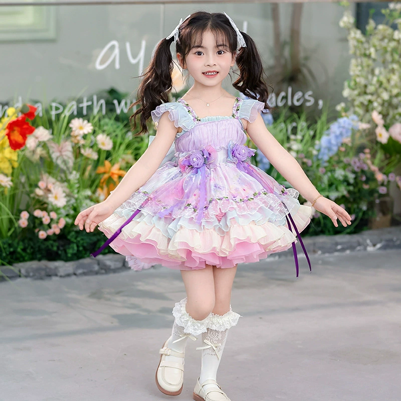 Девушки платье принцессы Лолиты 2025 лето новый детский день рождения платье платье девчонка пушистый подтяжка юбка
