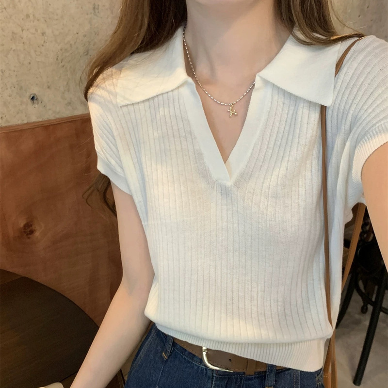 Women's V-Neck Flutter-Sleeve T-Shirt, Cool and Breathable, Slim-Fit Pullover Short-Sleeve Top, New Summer Style