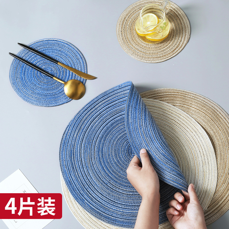 4 조각 노르딕 인 스타일 식탁 매트 단열 매트 가정용 서양 식품 매트 안티 콜딩 티 컵 매트 라운드 접시 매트 매트