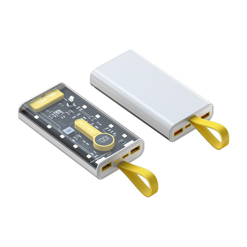 Explosiva de comercio electrónico transparente punk amarillo mech viento banco de energía 66w carga rápida bidireccional 20000 mAh banco de energía