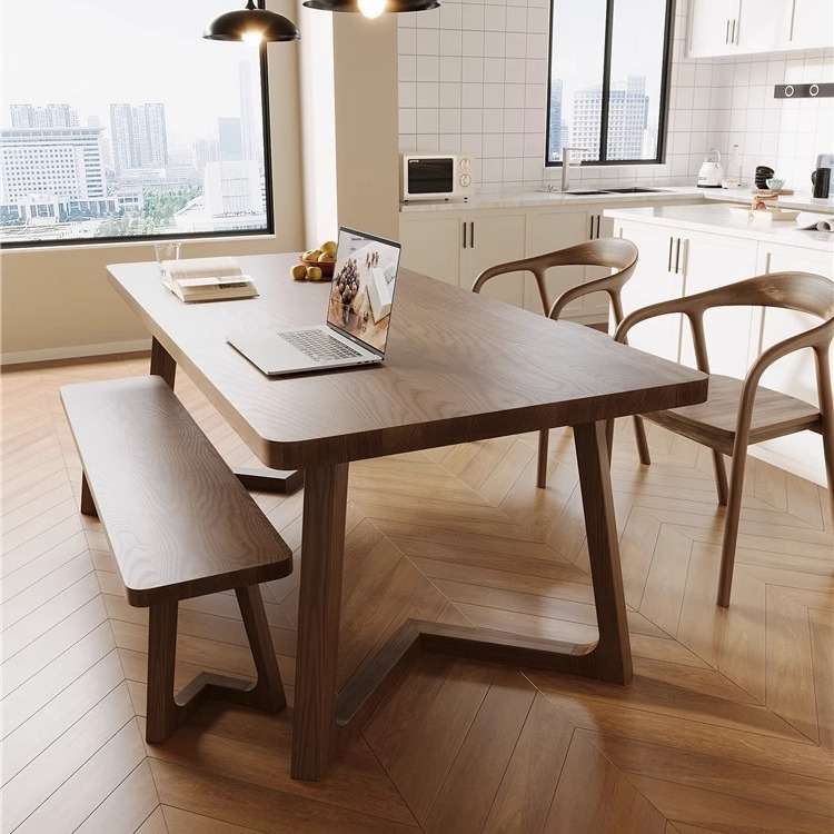 Japanese-style large board table solid wood household dining table and chair white wax wood living room log rectangular dining table dining table