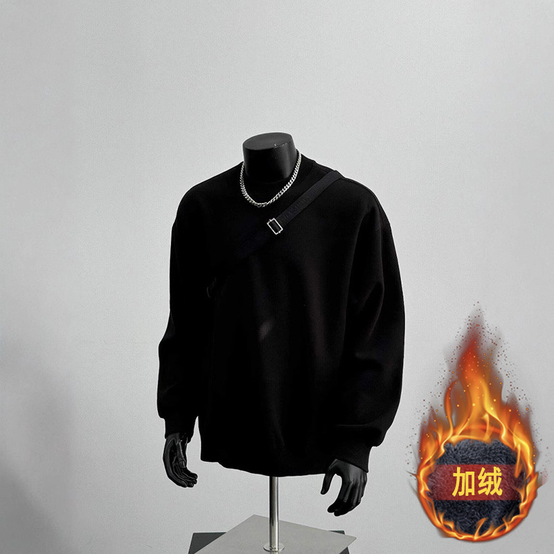 厚手のラウンドネック長袖スウェットシャツメンズカジュアルルーズTシャツ春秋新作アメリカンスタイルシンプルプルオーバートップス