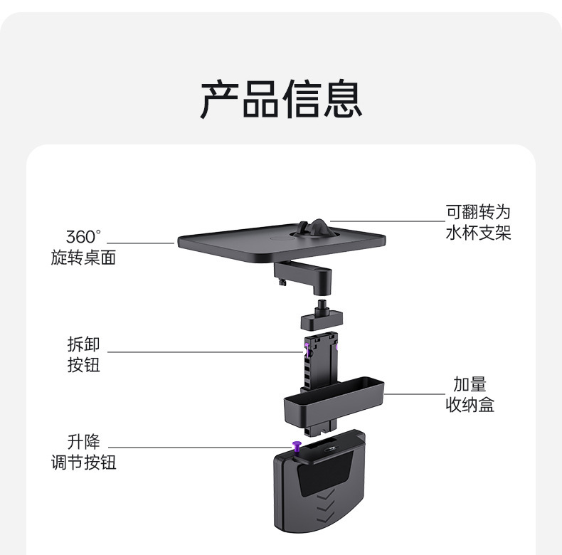 Multifunctional car table 360 ° Rotating and widening floating tray, in-car cup holder for the driver and passenger, and dining table