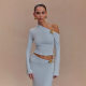 Cross-border spring and summer fashion personality elegant oblique collar three-dimensional decoration high waist slim dress suit women 2025