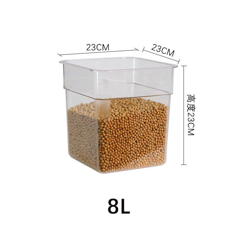 Espesado PC Cubo de almacenamiento de plástico transparente cocina redonda cuadrada sellada a prueba de humedad fresco-mantenimiento Cubo de almacenamiento con tapa para uso comercial