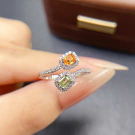 跨境亚马逊天然彩蓝宝戒指S925银主石3*4奢华首饰工厂钻石直销