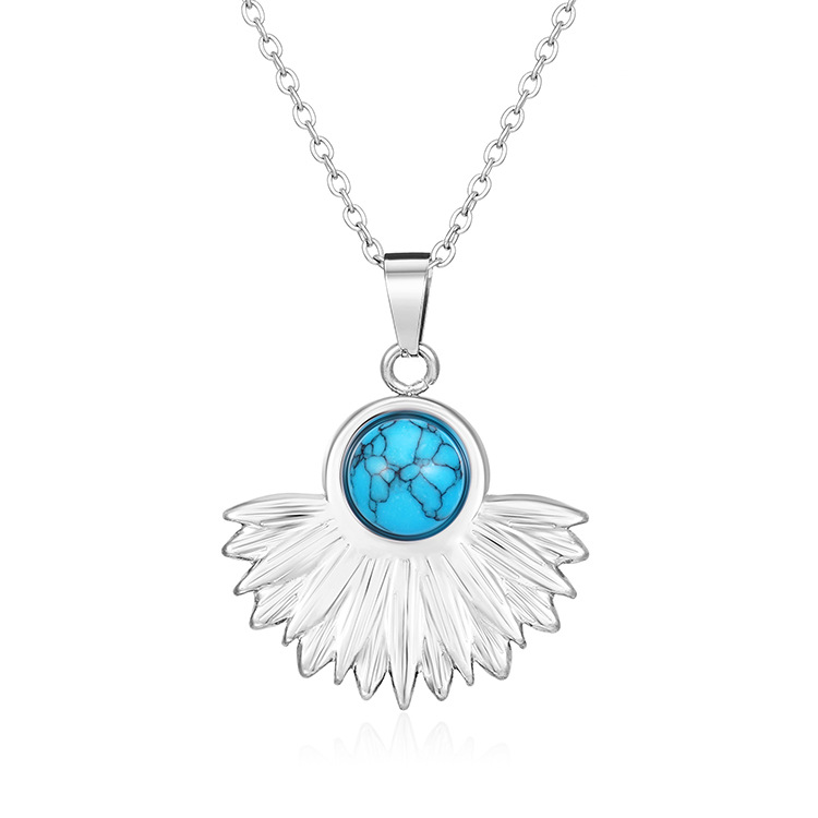 Collier d'amour en queue de poisson de luxe léger transfrontalier mode or naturel turquoise pendentif en acier titane en forme d'éventail collier de clavicule chaîne pour Wo_voghion.com